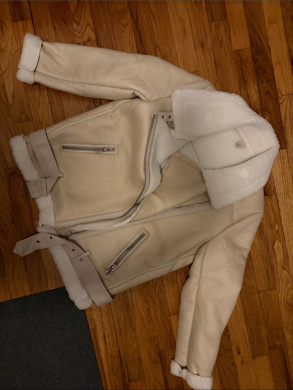 Cream Shearling Moto Jacket - Unbranded